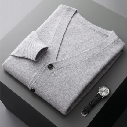 Men's V-Neck Button-Down Cardigan for Fall and Winter Everyday Wear Grey