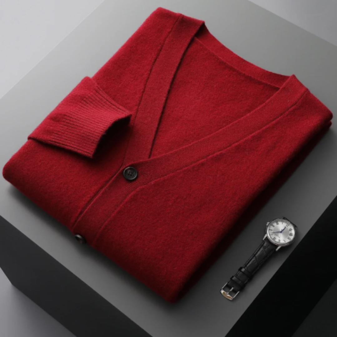 Men's V-Neck Button-Down Cardigan for Fall and Winter Everyday Wear Red