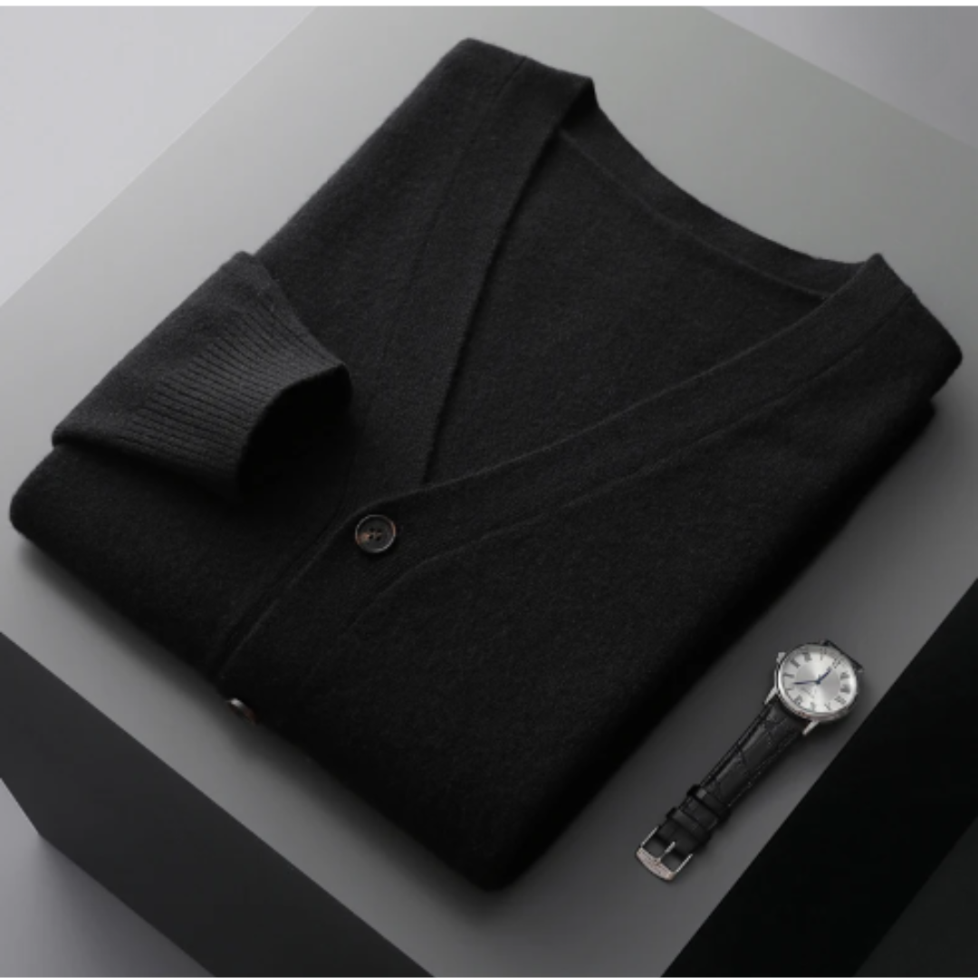 Men's V-Neck Button-Down Cardigan for Fall and Winter Everyday Wear Black