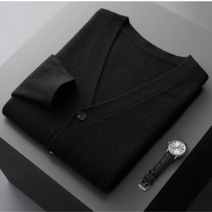 Men's V-Neck Button-Down Cardigan for Fall and Winter Everyday Wear Black