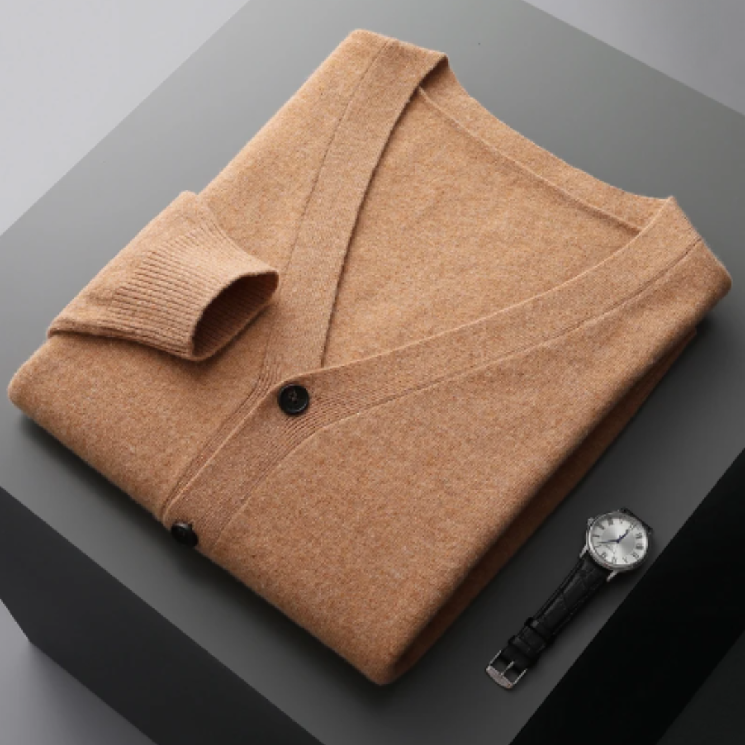 Men's V-Neck Button-Down Cardigan for Fall and Winter Everyday Wear Camel