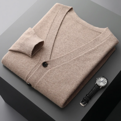 Men's V-Neck Button-Down Cardigan for Fall and Winter Everyday Wear Brown