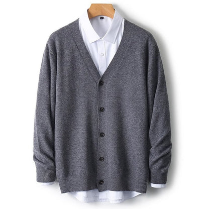 Men's V-Neck Button-Front Cardigan for Fall and Winter Everyday Wear Dark Grey