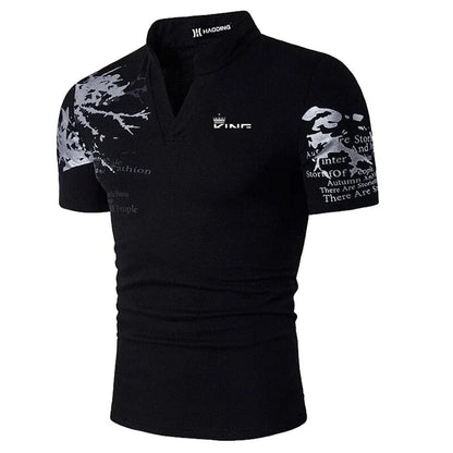 Men's V-Neck Slim Fit Polo Shirt for Fall and Winter Everyday Wear Black