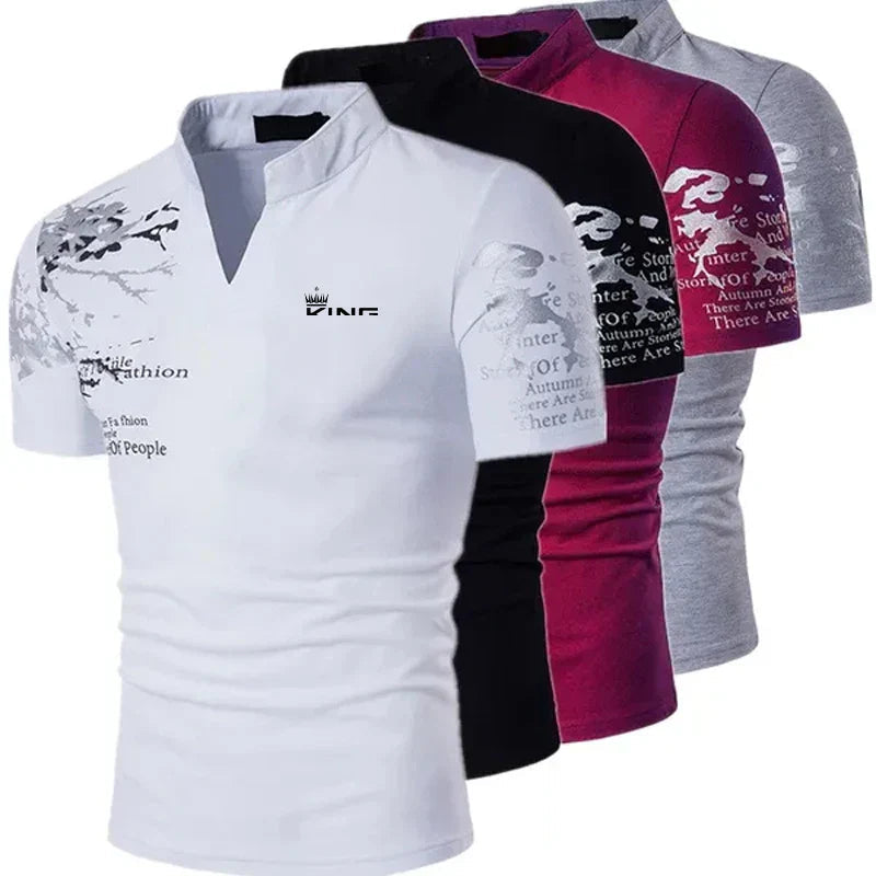 Men's V-Neck Slim Fit Polo Shirt for Fall and Winter Everyday Wear