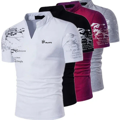Men's V-Neck Slim Fit Polo Shirt for Fall and Winter Everyday Wear