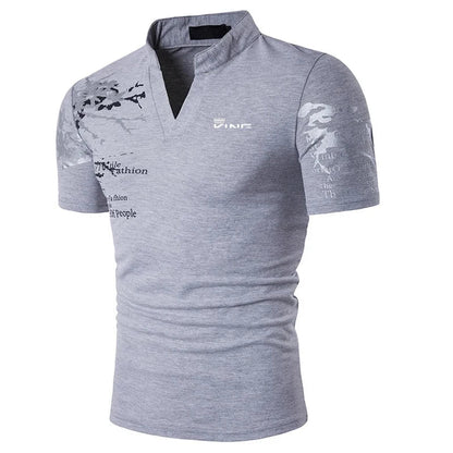 Men's V-Neck Slim Fit Polo Shirt for Fall and Winter Everyday Wear Grey
