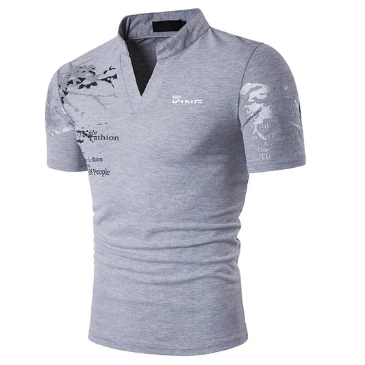 Men's V-Neck Slim Fit Polo Shirt for Fall and Winter Everyday Wear Grey