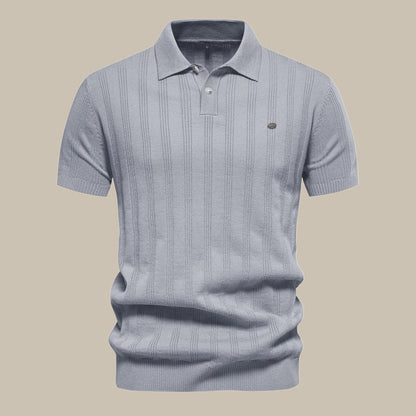 Men's Vertical Stripe Classic Fit Polo Shirt for Daily Use Gray