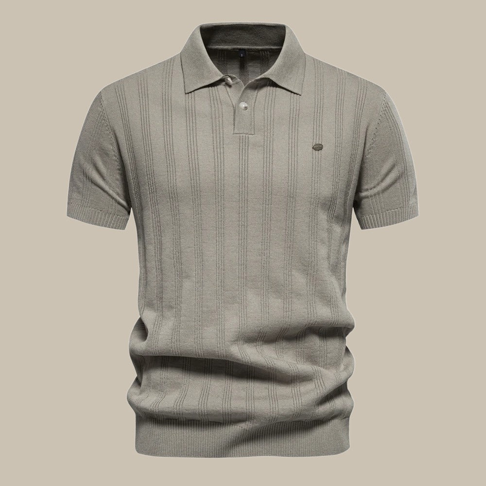 Men's Vertical Stripe Classic Fit Polo Shirt for Daily Use Khaki