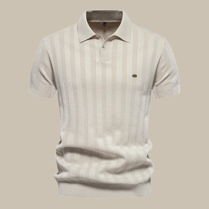 Men's Vertical Stripe Classic Fit Polo Shirt for Daily Use Beige