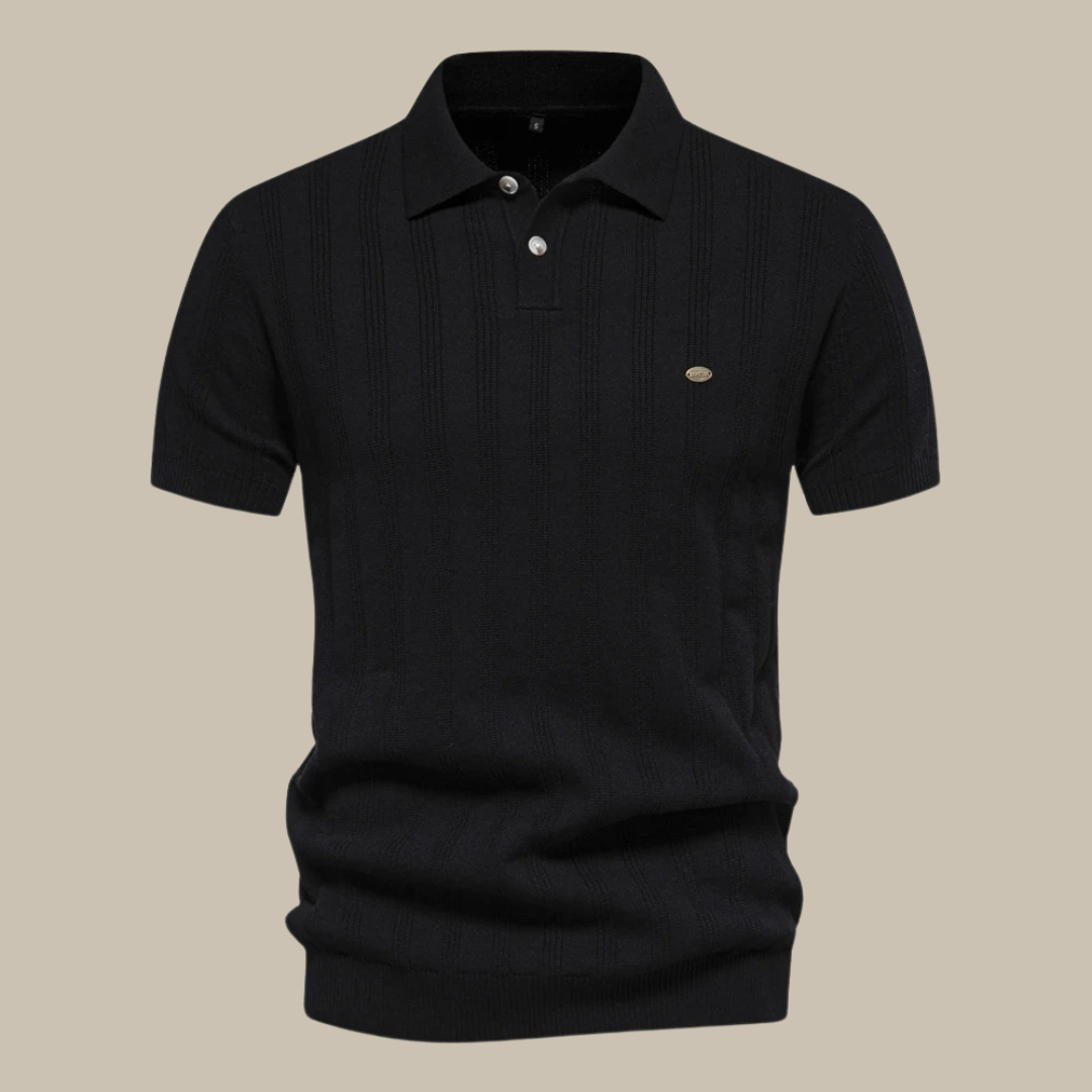 Men's Vertical Stripe Classic Fit Polo Shirt for Daily Use Black