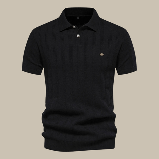 Men's Vertical Stripe Classic Fit Polo Shirt for Daily Use Black