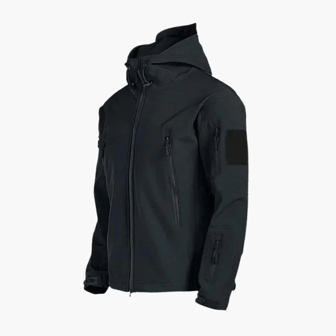 Men's Waterproof Rain Jacket with Hood and Zipper Pockets Black