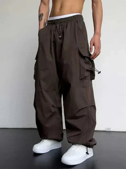 Men's Wide Leg Cargo Pants for Fall and Winter Everyday Wear Dark Brown