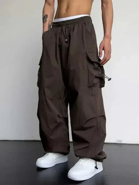 Men's Wide Leg Cargo Pants for Fall and Winter Everyday Wear Dark Brown