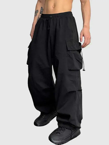 Men's Wide Leg Cargo Pants for Fall and Winter Everyday Wear Black