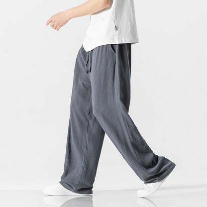 Men's Off-White Wide Leg Drawstring Trousers for Fall and Winter