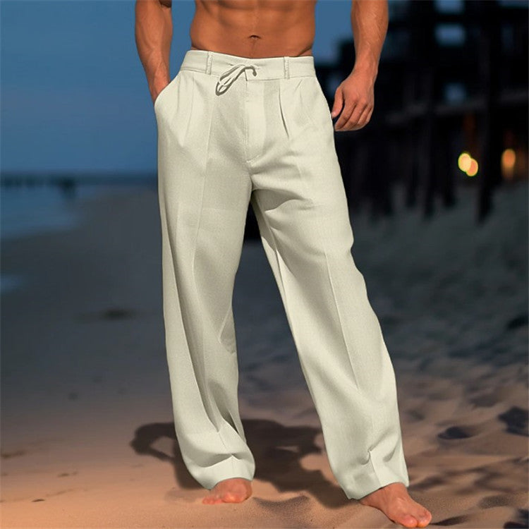 Men's Multi-Color Wide Leg Drawstring Trousers for Fall and Winter Khaki