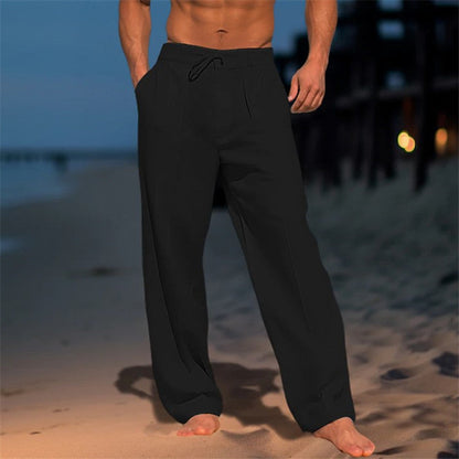 Men's Multi-Color Wide Leg Drawstring Trousers for Fall and Winter Black