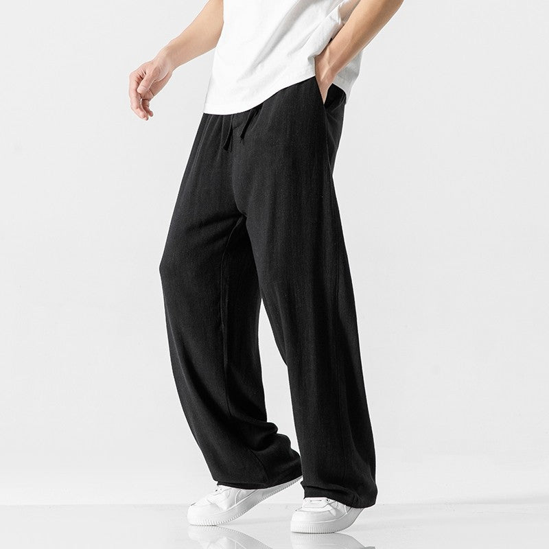Men's Off-White Wide Leg Drawstring Trousers for Fall and Winter