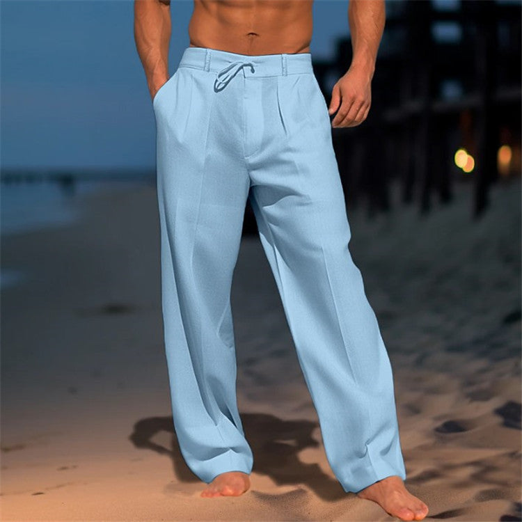 Men's Multi-Color Wide Leg Drawstring Trousers for Fall and Winter Light Blue