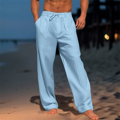 Men's Multi-Color Wide Leg Drawstring Trousers for Fall and Winter Light Blue