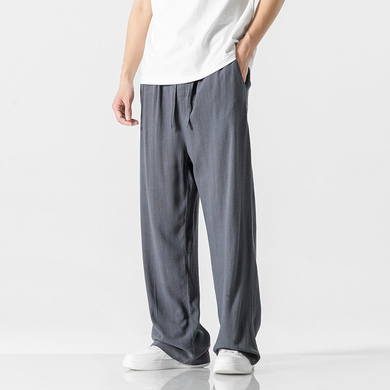 Men's Off-White Wide Leg Drawstring Trousers for Fall and Winter Dark Gray