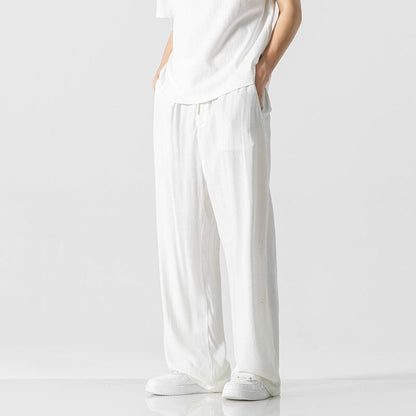 Men's Off-White Wide Leg Drawstring Trousers for Fall and Winter White