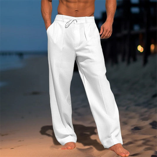 Men's Multi-Color Wide Leg Drawstring Trousers for Fall and Winter White