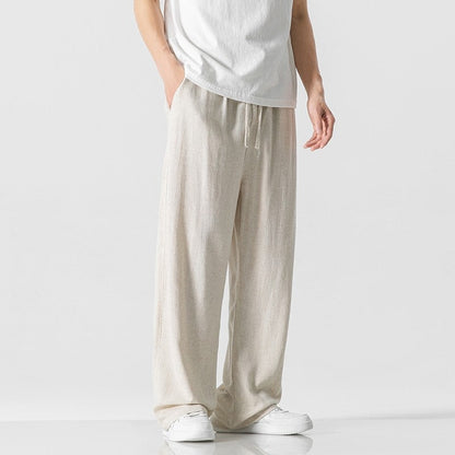 Men's Off-White Wide Leg Drawstring Trousers for Fall and Winter