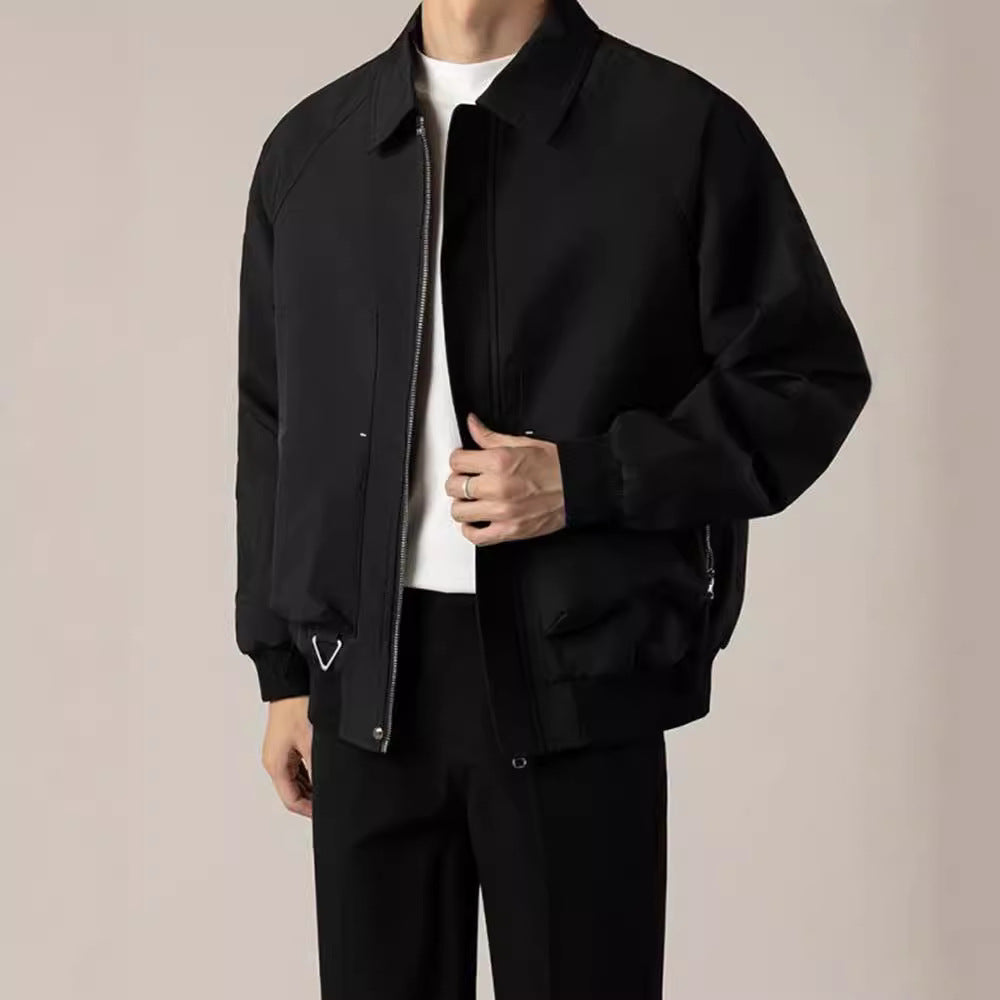 Men's Zip-Up Bomber Jacket for Fall and Winter Everyday Wear Black