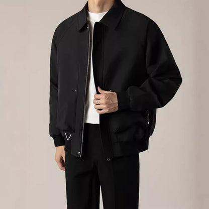 Men's Zip-Up Bomber Jacket for Fall and Winter Everyday Wear Black