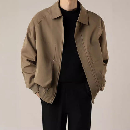 Men's Zip-Up Bomber Jacket for Fall and Winter Everyday Wear Khaki