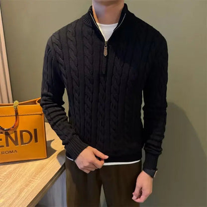 Men's Zip-Up Cable Knit Sweater for Fall and Winter Everyday Wear