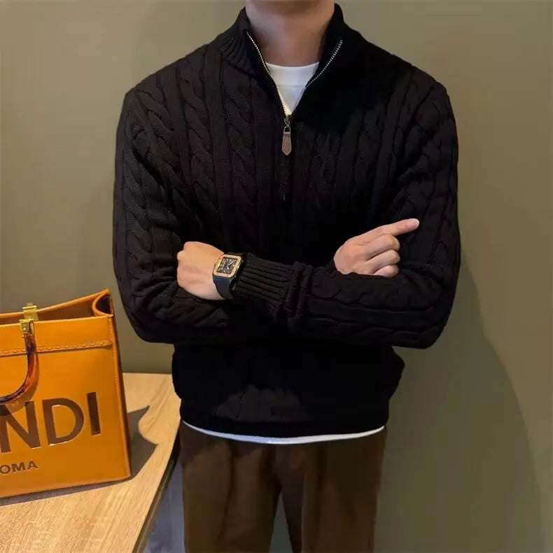 Men's Zip-Up Cable Knit Sweater for Fall and Winter Everyday Wear