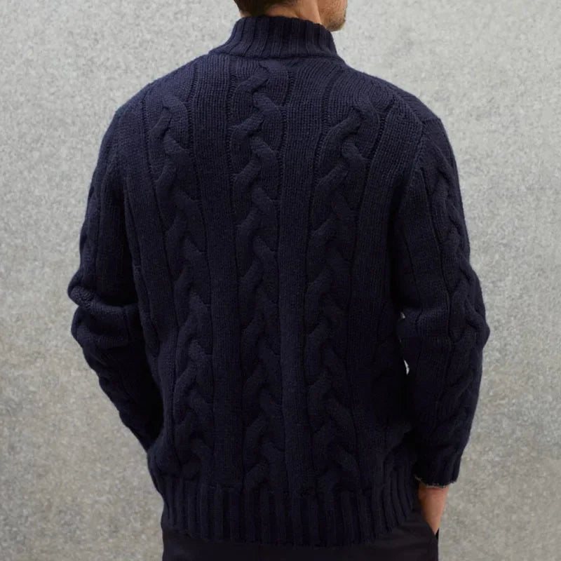 Men's Zip-Up Cable Knit Sweater for Fall and Winter Everyday Wear