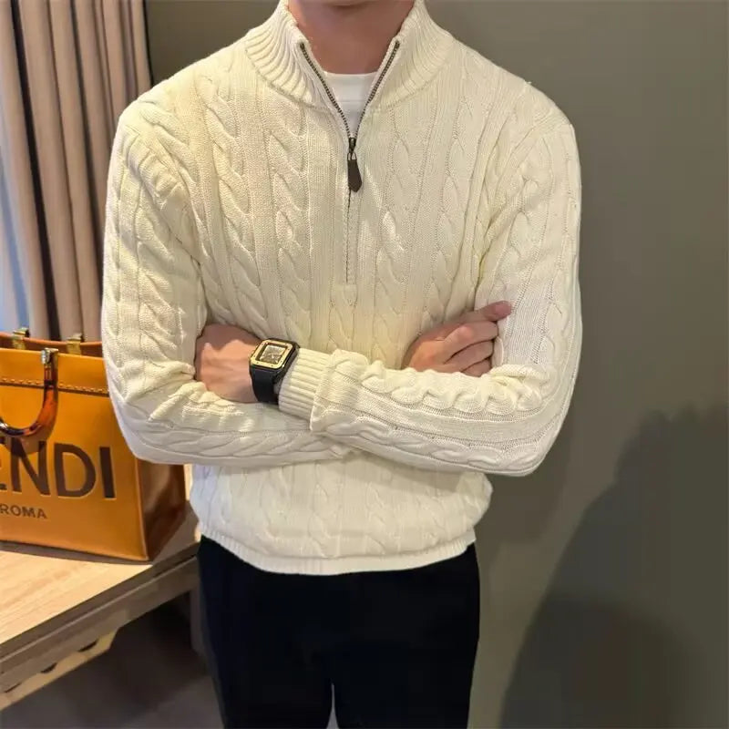 Men's Zip-Up Cable Knit Sweater for Fall and Winter Everyday Wear