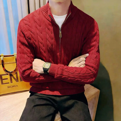 Men's Zip-Up Cable Knit Sweater for Fall and Winter Everyday Wear