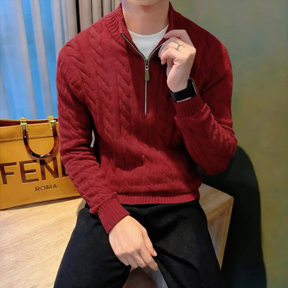 Men's Zip-Up Cable Knit Sweater for Fall and Winter Everyday Wear