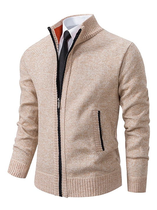 Men's Zip-Up Cardigan for Fall and Winter Everyday Wear Khaki