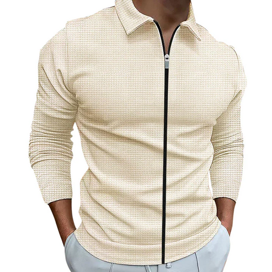 Men's Zip-Up Casual Shirt for Fall and Winter Everyday Wear Khaki