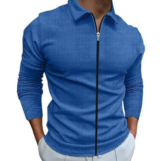 Men's Zip-Up Casual Shirt for Fall and Winter Everyday Wear Royal Blue