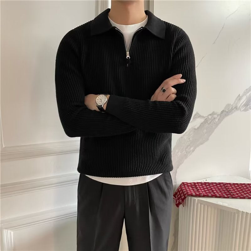Men's Zip-Up Collared Sweater for Fall and Winter Everyday Wear