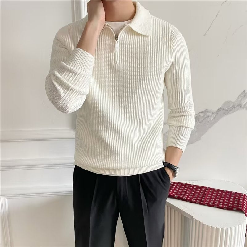 Men's Zip-Up Collared Sweater for Fall and Winter Everyday Wear