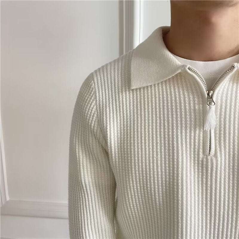 Men's Zip-Up Collared Sweater for Fall and Winter Everyday Wear