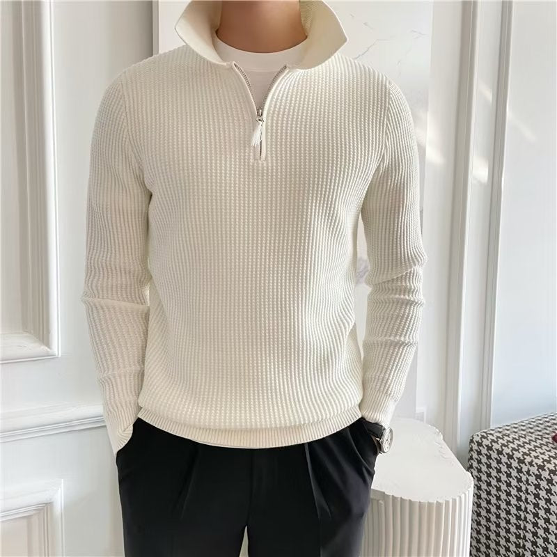 Men's Zip-Up Collared Sweater for Fall and Winter Everyday Wear