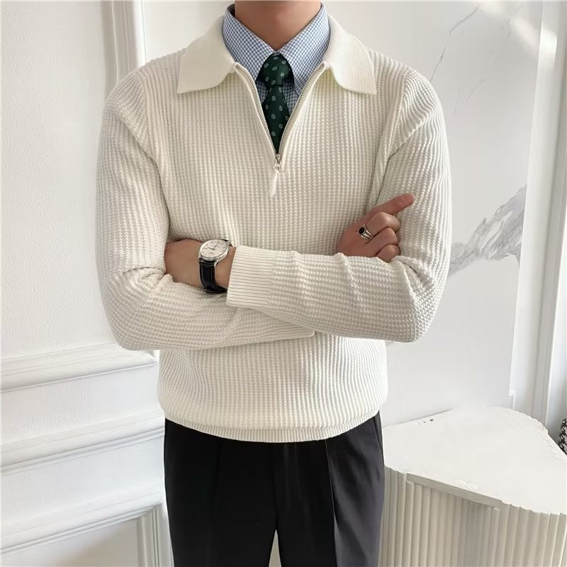 Men's Zip-Up Collared Sweater for Fall and Winter Everyday Wear