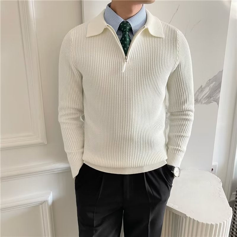 Men's Zip-Up Collared Sweater for Fall and Winter Everyday Wear