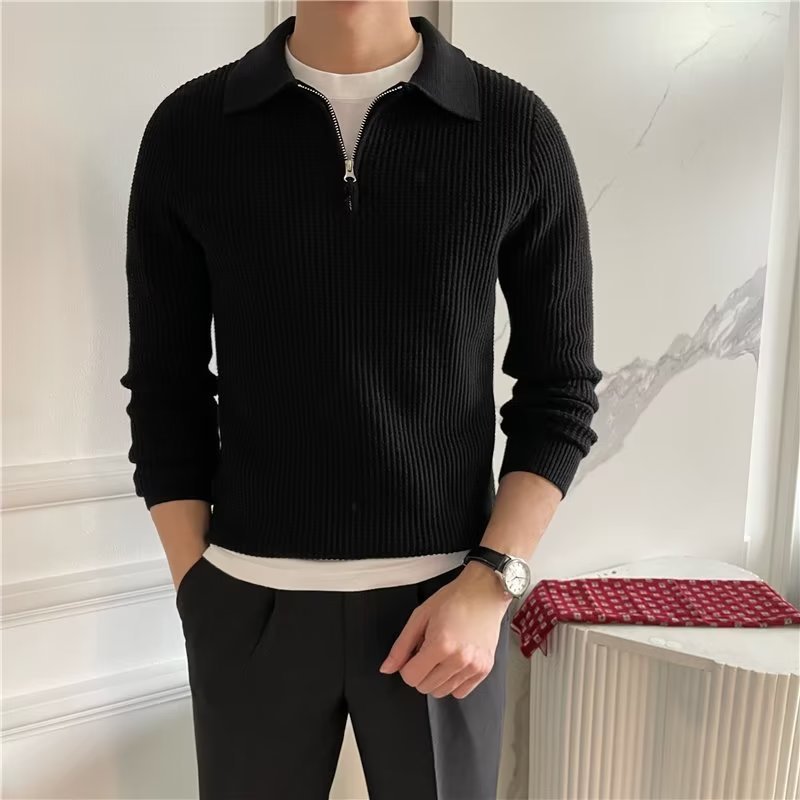 Men's Zip-Up Collared Sweater for Fall and Winter Everyday Wear